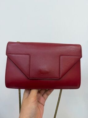 Saint Laurent Red Leather Envelope Crossbody Bag with Gold Chain